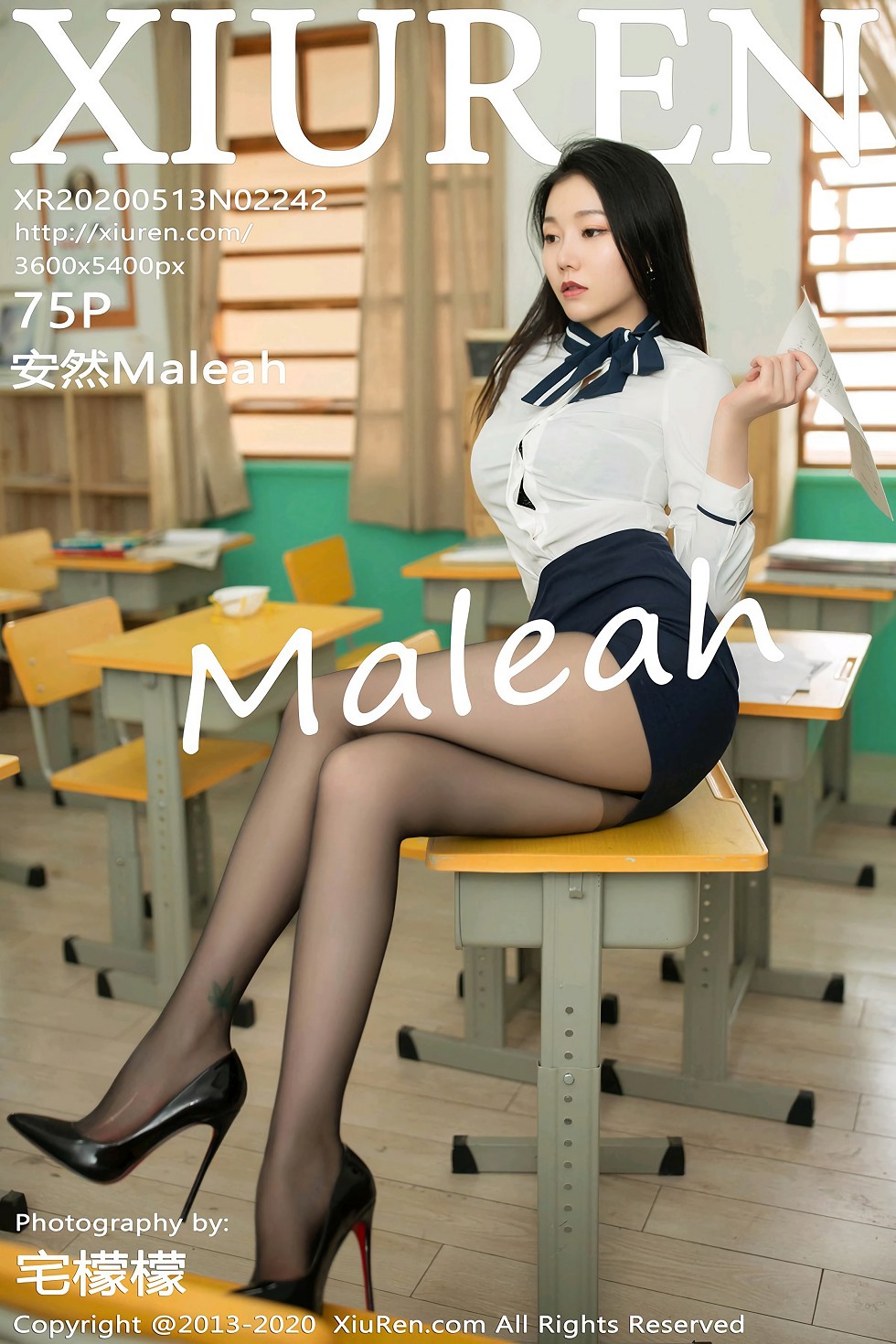 XiuRen第2242期_嫩模安然Maleah偷窥女教师主题蕾丝内衣配无内黑丝魅惑写真75P_性感美女