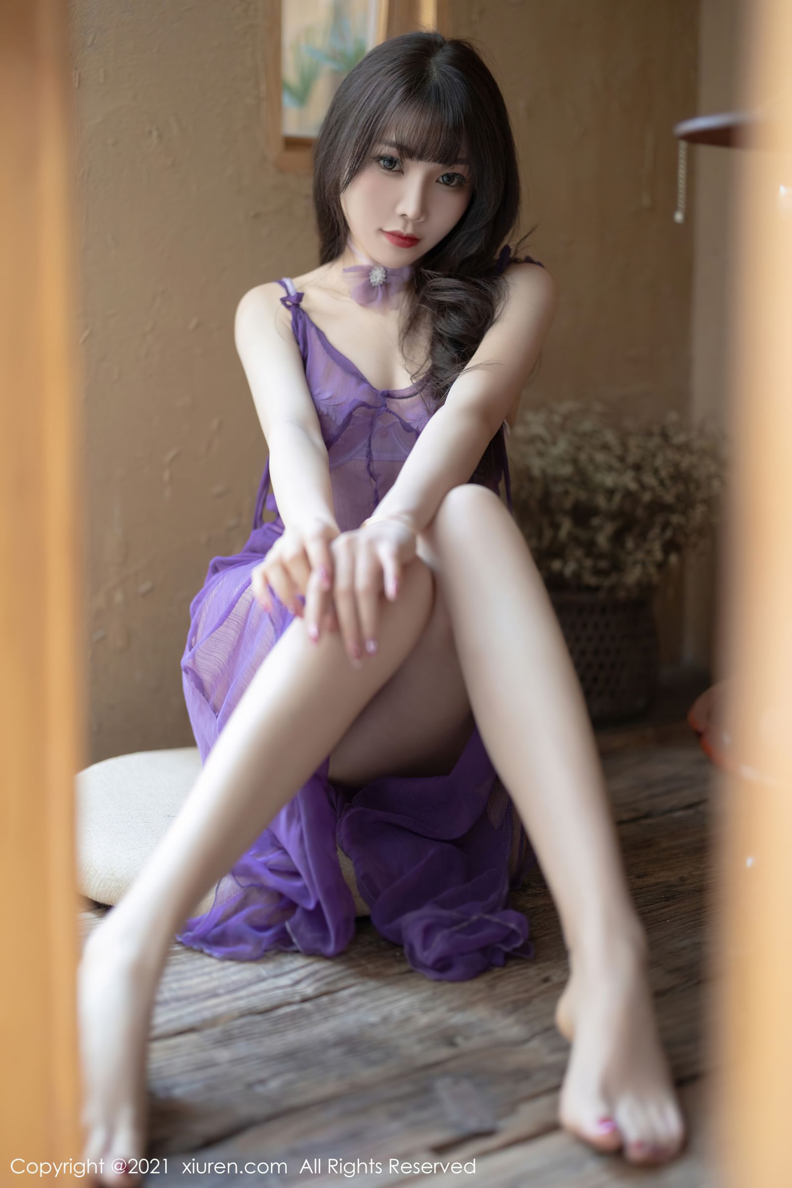 [XiuRen秀人网]-No.4410-芝芝Booty-紫色透明轻纱长裙丝袜-套图之家